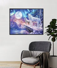 Diamantgemälde – Wölfe und Nordlichter – 30 x 40 cm – Mosaikpaket für Erwachsene