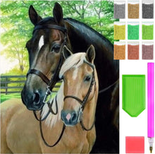 Diamond Painting - 2 Horses - 30x40cm - Full Package - Round Stones - Mosaic Package Adults