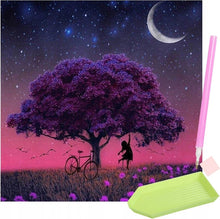 Diamond Painting - The Girl Under the Purple Tree - 30x30cm - Full Package - Round Stones - Mosaic Package Adults