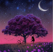 Diamond Painting - The Girl Under the Purple Tree - 30x30cm - Full Package - Round Stones - Mosaic Package Adults
