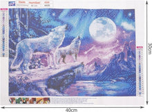 Diamantgemälde – Wölfe und Nordlichter – 30 x 40 cm – Mosaikpaket für Erwachsene