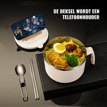 SEZGoods Ramen Bowl - Inclusief Bestek - Deksel Met Telefoonhouder - Wit - Noodle kom - Noodle Bowl - Mini Pan