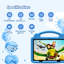 Sez Goods Kindertablet - 64GB - 10 Inch - Incl Hoesje, Screenprotector, Oordopjes - Kids Tablet - Android 12.0 - Kindertablet vanaf 3 jaar - Blauw