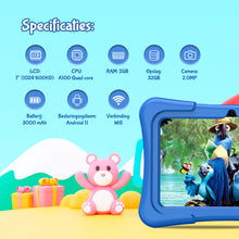 Sez Goods Kindertablet - 32GB - 7 Inch - Incl Hoesje, Screenprotector, Oordopjes - Kids Tablet - Android 11.0 - Kindertablet vanaf 3 jaar - Blauw