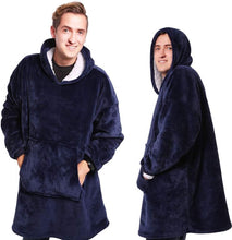 Kuschel-Hoodie – Snuggie – Fleecedecke mit Ärmeln – Blau – TV-Decke mit Ärmeln – 113 x 74 cm – kariert – Wärmedecke – Kuscheldecke 