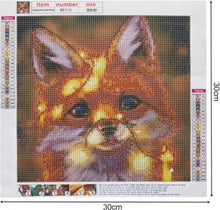 Diamantgemälde – Fuchs mit Lichtern – 30 x 30 cm – Komplettpaket – runde Steine ​​– Mosaikpaket für Erwachsene 