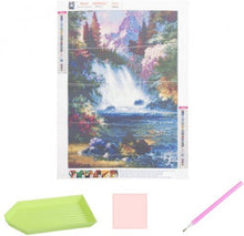 Diamantgemälde – Wasserfall – 30 x 40 cm – Komplettpaket – runde Steine ​​– Mosaikpaket für Erwachsene 