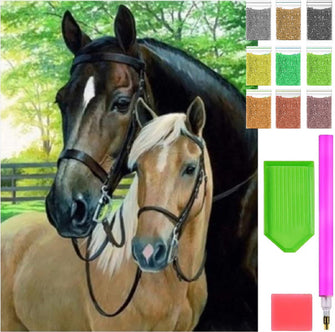 Diamond Painting - 2 Horses - 30x40cm - Full Package - Round Stones - Mosaic Package Adults 