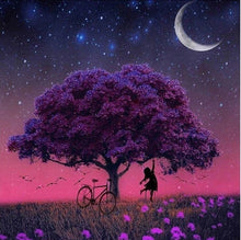 Diamond Painting - The Girl Under the Purple Tree - 30x30cm - Full Package - Round Stones - Mosaic Package Adults 
