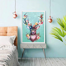 Diamantmalerei – Hirsch mit Blumen – 30 x 40 cm – Komplettpaket – runde Steine ​​– Mosaikpaket für Erwachsene 