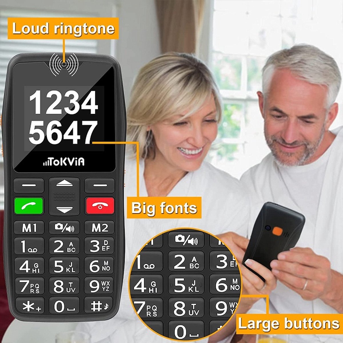 Senioren Telefoon Grote Toetsen - Senioren GSM - SOS knop - Prepaid Te ...