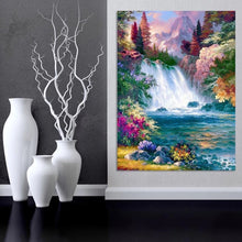 Diamantgemälde – Wasserfall – 30 x 40 cm – Komplettpaket – runde Steine ​​– Mosaikpaket für Erwachsene 