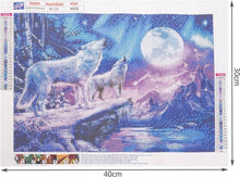 Diamantgemälde – Wölfe und Nordlichter – 30 x 40 cm – Mosaikpaket für Erwachsene 