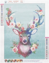 Diamantmalerei – Hirsch mit Blumen – 30 x 40 cm – Komplettpaket – runde Steine ​​– Mosaikpaket für Erwachsene 